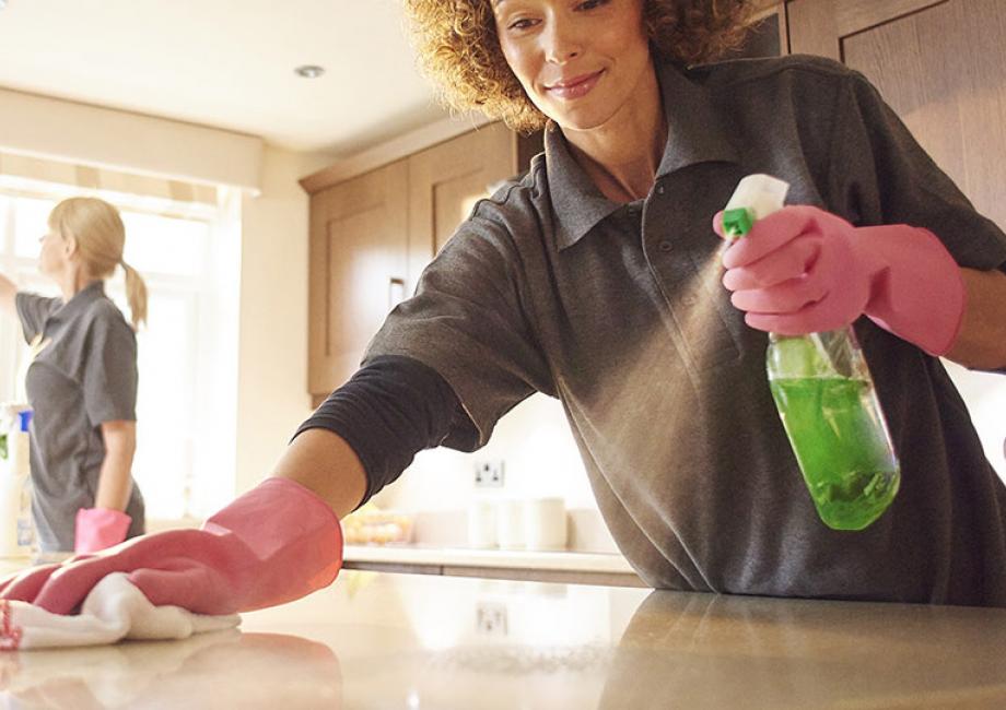 Lady Cleaning Table